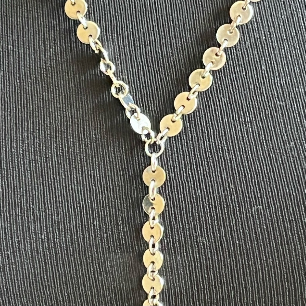 Silver Tone Textured Pendant Y Necklace - Picture 3 of 5